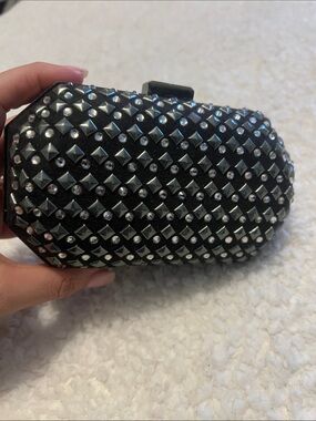 H&M Black Studded Evening Clutch with chain Silver Accents